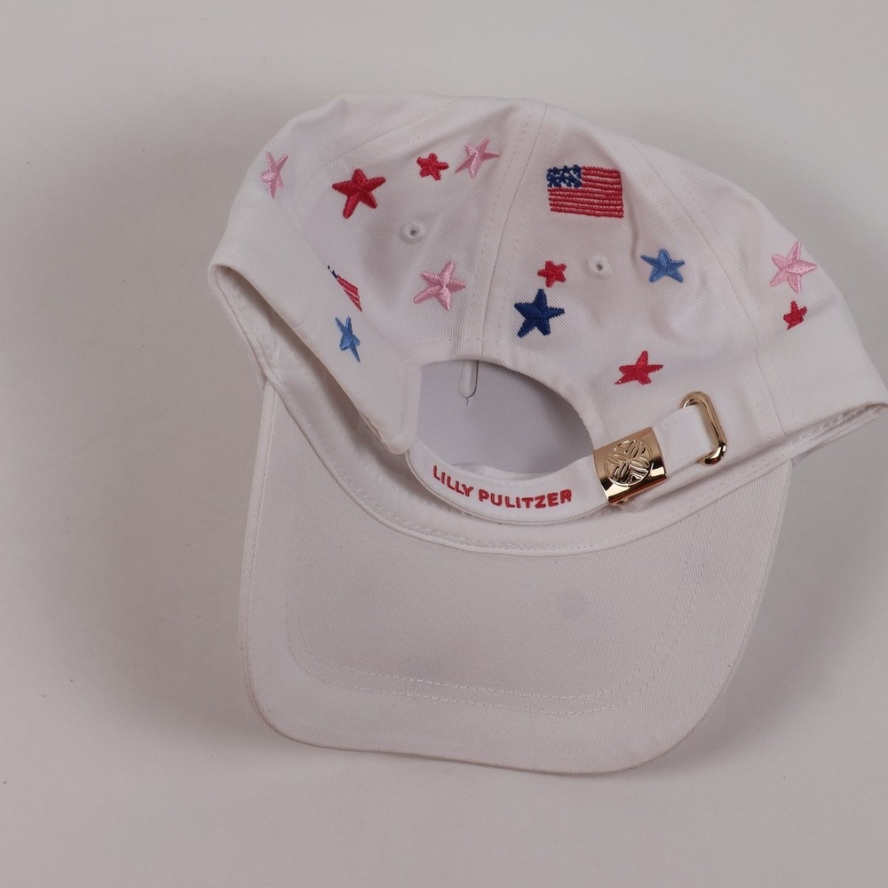 Lilly Pulitzer Baseball Cap Stars and Stripes White Embroidered OS Cotton NEW - Picture 3 of 6